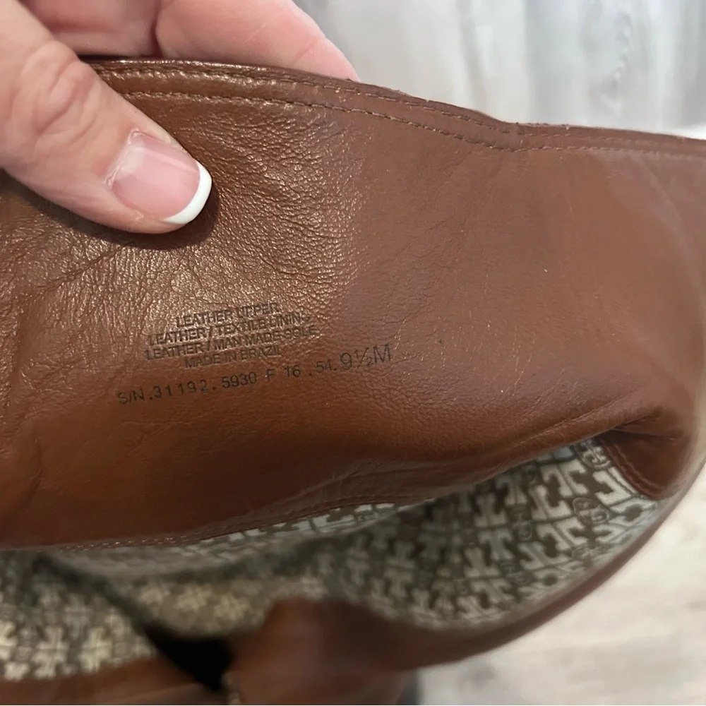 Tory Burch Jolie Tall Riding Boots Womens 9.5  Brown Pebbled Leather Equestrian